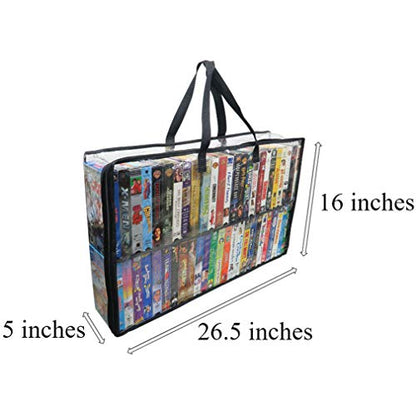 Evelots 2 Pack-VHS Movie Tape Storage Bag/Case, Clear PVC Plastic-Holds 100 Total, Strong Handles-No Dirt/Moisture/Dust - size: 2-Pack (Holds 100), style: Vhs Storage Bag