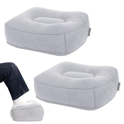 Inflatable Foot Rest for Airplane Travel & Office, Portable Leg Rest Pillow, Elevating Feet for Economy Flight, Home Desk, Car Use - Grey(2Pcs)