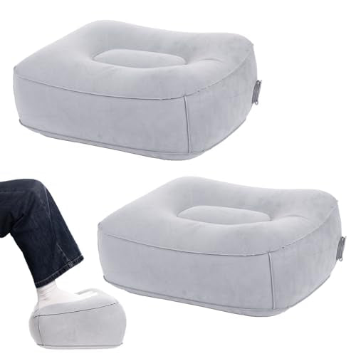 Inflatable Foot Rest for Airplane Travel & Office, Portable Leg Rest Pillow, Elevating Feet for Economy Flight, Home Desk, Car Use - Grey(2Pcs)