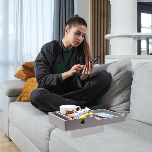 Nnewvante Couch Tray Between Cushion, 2-in-1 Insert & Flat Sofa Organizer Bamboo with 4 Compartments,Fits Middle Couch or Ottomans,for Snacks, Drinks, Remotes,15.35x9.84-inch,Gray - color: Gray