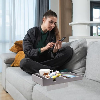 Nnewvante Couch Tray Between Cushion, 2-in-1 Insert & Flat Sofa Organizer Bamboo with 4 Compartments,Fits Middle Couch or Ottomans,for Snacks, Drinks, Remotes,15.35x9.84-inch,Gray - color: Gray