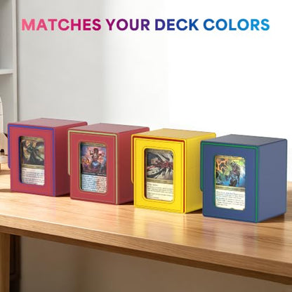 UAONO Card Deck Box for MTG Commander, Independent Commander Display, Fits 100 Double-Sleeved Cards, Magnetic Deck Case for Magic the Gathering TCG, 2 Dividers & 1 Top Loader (Red/Green) - color: A-Red&Lime Green