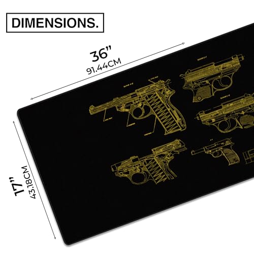 MPCO. Blueprints Large Gaming Desk Pad - 36" x 17" Aeroglyde Fabric Pistol 38 – Black/Yellow Desk Mats - Non-Slip, Washable, Smooth Glide for Precision Gaming & Work - color: Aeroglyde Pistol 38 – Black/Yellow