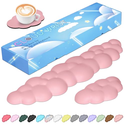 JIKIOU Upgrade Leather Cloud Keyboard Wrist Rest, Cloud Wrist Rest with Non-Slip PU Base, Comfortable Memory Foam Wrist Rest for Computer Laptop Mac Gaming Office and Pain Relief Wish Christmas Gift - color: 05pink