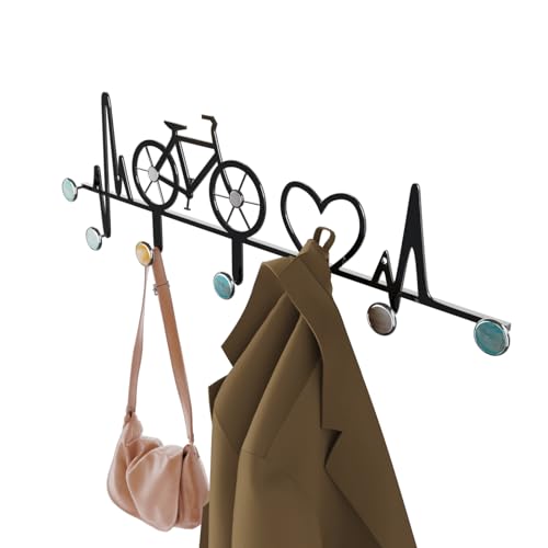 7-Hook Wall Mounted Coat Rack, Creative Note & Bicycle Design with Natural Seashell Decor, Heavy Duty Entryway Hanger for Hallway, Wall Decoration Bedroom, Includes Hardware and Adhesive - style: Creative Note
