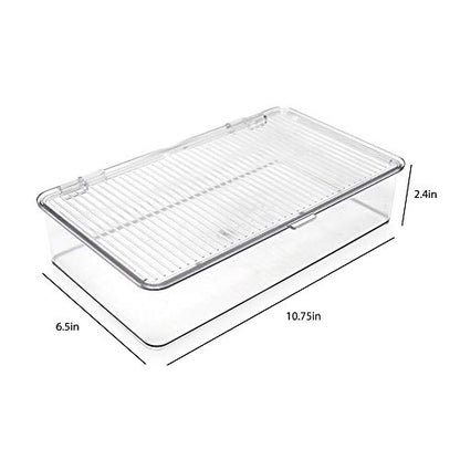 Isaac Jacobs Small Stackable Organizer Bin (10.75” x 6.5” x 2.4”) w Hinged Lid Clear Storage Box Home Office School Fridge Bathroom Kitchen Pantry Container BPAFree Food Safe (Small Clear) (Pack of 2) - size: Small (Pack of 2)