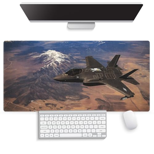 Large Gaming Mouse Pad 31.5" x 15.8" - Soaring Supremacy F-35 Lightning II Fighter Jet Dominates the Sky Above Majestic Mountains, Extra XXL Office Decor, Premium Stitched Anti-Slip Desk Mat - color: F-35