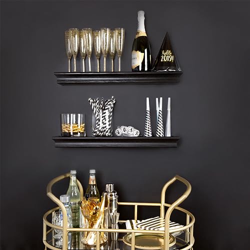 HIGH & MIGHTY 515655 Decorative 18" Floating Shelf Holds up to 15lbs, Easy Tool-Free Dry Wall Installation, Beveled, eCommerce Packaging, Black - color: Black, style: Beveled & eCommerce Packaging