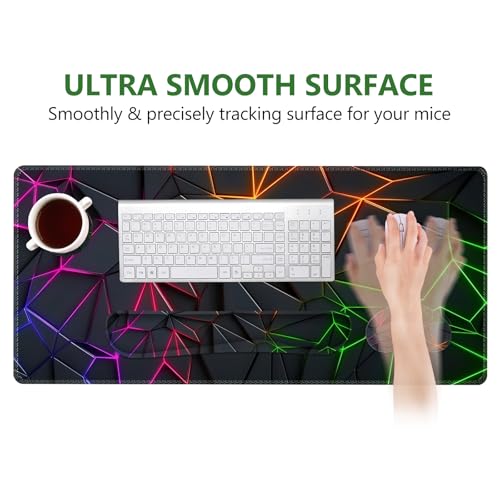 DINKY Gaming Mouse Pad Wrist Support Set, Large Desk Mat Protector, XXL Mousepad +Keyboard Wrist Rest+Ergonomic Mouse Wrist Pad +Coaster Desk Pad, Glowing Diamond Grid - color: Glowing Diamond Grid