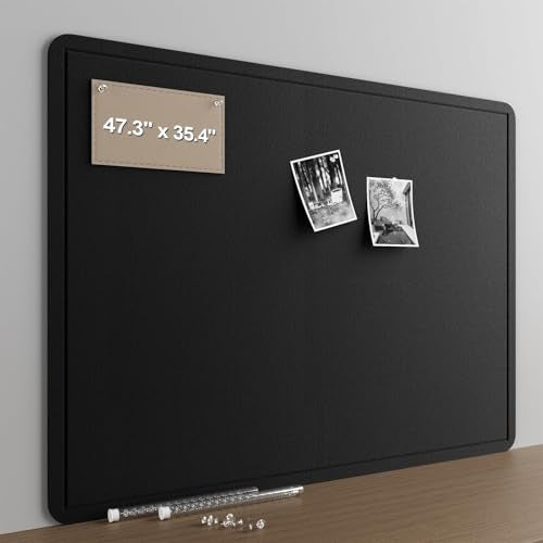 Felt Bulletin Board for Wall 48" x 36" Unfolded Size, Large Frameless Felt Pin Board, Soft Cork Board Alternative for Office, Home Planning, Notes, Photos & Wall Decor, Foldable Shipping, Easy Install - color: Black, size: 48" x 36"