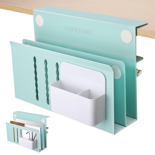 LUKETURE Desk Side Storage, 2 Tie Laptop Holder No Drill Clamp On Organizer | Steel Side Desk Organizer, Clamp on Laptop Mount with Pen Holder, Hanging Storage for Home Office, Fits 0.3" to 2.8" - color: Blue, size: L(2 Tier)