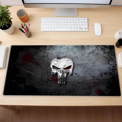 Extended Gaming Mouse Pad XL Cool Skull Desk Pad Mat 31.5x15.7in 31.5x15.7 | Heavy-duty 3mm thick XL desk mat with an artistic cool skull print and anti-slip rubber base for work or gaming. - color: Cool Skull