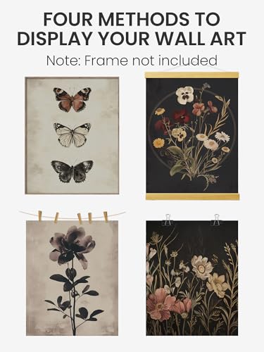FGFK Dark Cottagecore Butterfly Floral Plant Wall Art Prints Set of 4, Moody Vintage Moth Botanical Wildflower Posters Pictures Wall Decor for Home Bedroom Living Room, 8x10 Unframed - color: Butterfly Floral