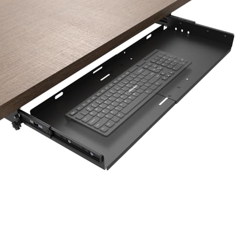 Sliding Keyboard Tray Under Desk, Pull-Out Keyboard and Mouse Tray, 27 x 9.8 inches Large Platform Slide-Out Computer Drawer for Typing, Metal, Black
