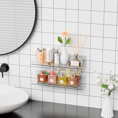 6 Pack Clear Acrylic Shelves for Wall with Adhesive,15 Inch No Drill Floating Shelves for Bathroom,Bedroom,Renter Friendly,Kids Room Bookshelf,Wall Display Shelf for Lego,Funko Pop,Figurine,Perfume - size: 15 Inch - 6 Pack