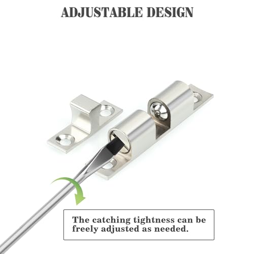 Alise Double Roller Catch Cabinet Latches,Adjustable Double Ball Tension Roller Catch Latch Brass Cabinet Door Latch,40x24mm Solid Brass Cabinet Latches and Catches,Pack of 4,Silver - color: Silver, size: 40mmX24mm