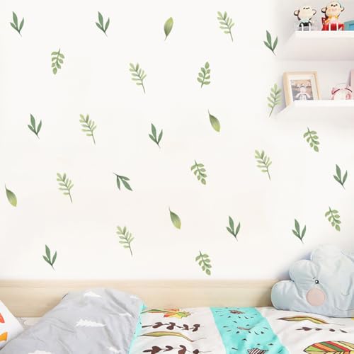 12x36 Inch Set Boho Wall Decals - DIY Boho Wall Decal Mural Set - Great Gift Idea - 60 Pcs Stickers for Kitchen, Nursery, Office Decor - Each Sticker 5.1x2.3 Inch (Green Leaf Design) - color: Green Leaf Design