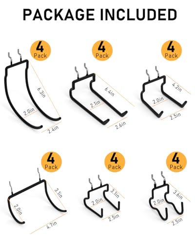 INCLY 24 Pack Heavy Duty Pegboard Hooks, 1/4" Pegboard Drill Holder Tool Utility Hooks, Peg Board Tool Hangers Accessories for Hanging Power Tools, Drill, Hammer, Workbench, Garage - size: 24 Pack