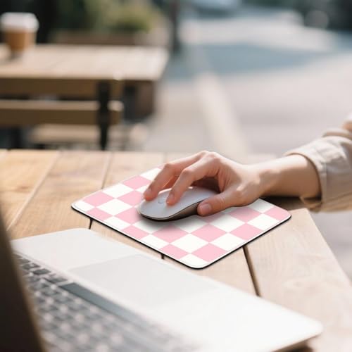 Mouse Pad for Desk with Stitched Edge, Premium Cute Washable Mouse Pads. Computer Mousepad with Non-Slip Rubber Base, Mousepads for Laptop, 9.25x7.75x0.12 inch (Pink Checkers) - color: Pink Checkers