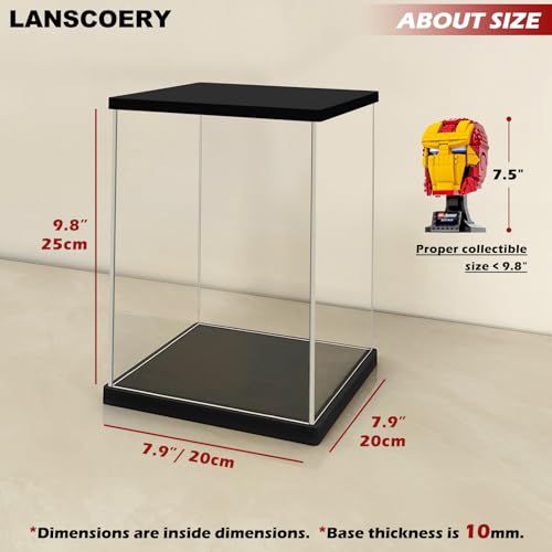 LANSCOERY Acrylic Display Case 7.9x7.9x9.8 in, 10mm Base, RGB Ring Light, 3mm Clear Panels, Front Door for Action Figures and Models - size: 7.9x7.9x9.8inch; 20x20x25cm