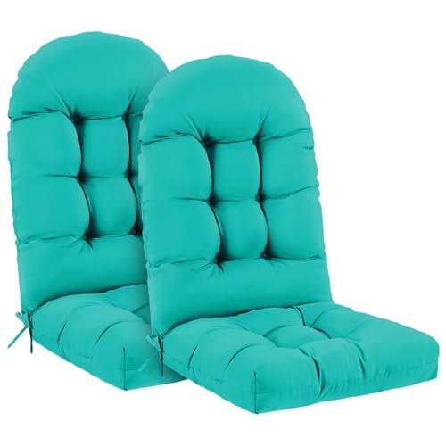 Outdoor Adirondack Chair Cushions Set of 2, 44x19x4 Inch Rocking Chair Cushion, High Back Patio Soft Seat Pad with Ties, Indoor Outside Use, Fade-Resistant & Waterproof, Lake Blue - color: Lake Blue, size: 44x19x4 Inch