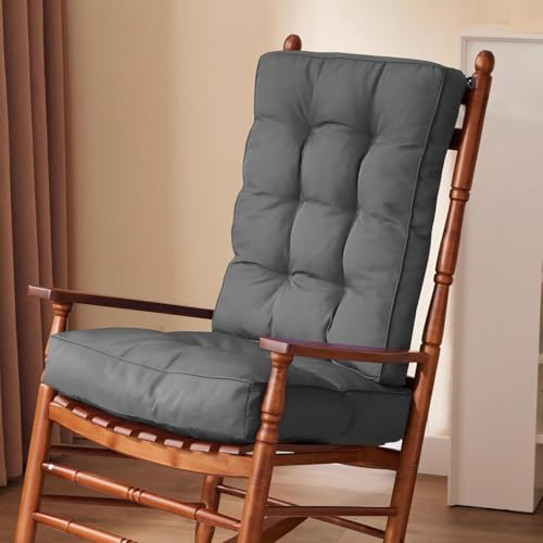 IPYNBAP Rocking Chair Cushion, Waterproof and Fade-Resistant Patio Chair Cushions, Tufted Chair Pads for Rocker Furniture, 17x17 Inch, Indoor/Outdoor Seat Cushions with Ties, Dark Grey - color: Dark Grey, size: 17"X17"/21"X17"
