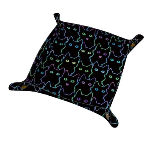 PU Leather Jewelry Valet Tray, Portable Catchall Tray for Keys, Wallet, Watch,Travel Jewelry Tray Organizer for Nightstand Desk Entryway Home Decor Gift for Women Men Neon Cats - color: Neon Cats