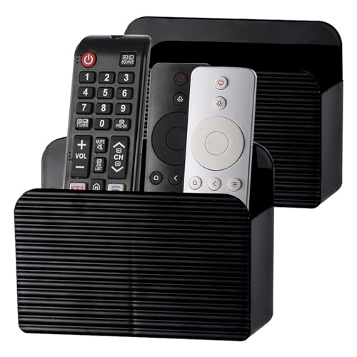LINFIDITE 2 Pack Adhesive TV Remote Control Holder Wall Mount TV Remote Holder For Bedside Wall Remote Control Caddy Storage Organizer Stand Box （For 2 Or 4 Remote Controls – Black） - color: Gloss Black, size: 2 Pcs Fxed Dividers