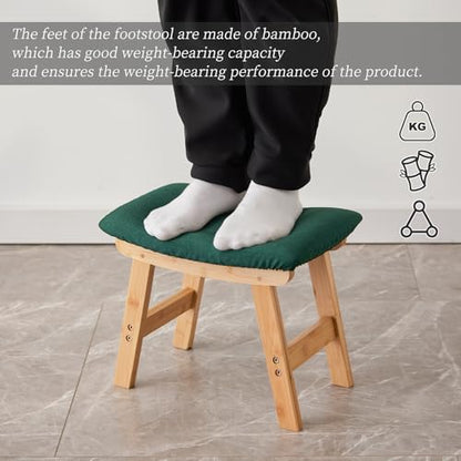 Kitsanery Foot Stool,Ottoman,Bamboo Small Sofa Foot Rest Under Desk,Extra Seating for Living Room, Bedroom and Kitchen (Natural Stool Legs - Green Surface) - color: Natural Stool Legs - Green Surface