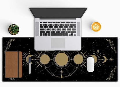 Moon Phase Extended Big Mouse Pad Large,XL Gaming Mouse Pad Desk Pad,31.5x11.8inch Long Computer Keyboard Mouse Mat Mousepad with 3mm Non-Slip Base and Stitched Edge for Home Office Work - color: Moon phase