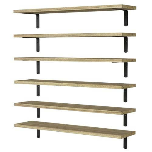 WOPITUES Wood Floating Shelves Set of 6, 24 inch Long Floating Shelves for Wall Decor, Farmhouse Shelf for Bedroom, Bathroom Storage Shelves, Book Shelves for Living Room - Rustic Brown - color: Rustic Brown, size: 24 Inch