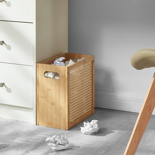 TIOPGHAD 3-Gallon Small Rattan Wicker Waste Basket Trash Can, Natural | Bamboo Frame with Handles, 11.8x6.7x11.8 inches, Waterproof Coating, Ideal for Bathroom, Office and Bedroom - color: Natural