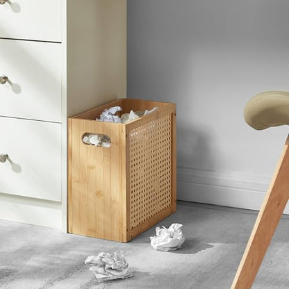 TIOPGHAD 3-Gallon Small Rattan Wicker Waste Basket Trash Can, Natural | Bamboo Frame with Handles, 11.8x6.7x11.8 inches, Waterproof Coating, Ideal for Bathroom, Office and Bedroom - color: Natural
