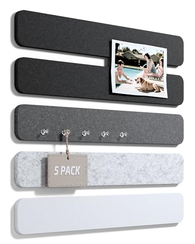 Fluxynara Cork Board Alternative Felt Strip Board 5-Pack 13"x2", Office Pin Board with 35 Push Pins, Adhesive Install for Bedroom Door & Home Office (Concrete Echo) - color: Concrete Echo, size: 5-pack