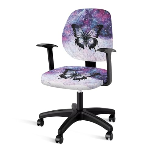 Butterfly Office Chair Covers 2 Piece Stretchable Computer Chair Seat Cover Decorative Universal Slipcover for Rotating Chair,Gaming Chair Protector Cover Galaxy Desk Accessories Purple - color: Galaxy Butterfly