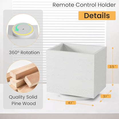 360° Rotating Remote Control Holder, Wooden TV Controller Holder, Remote Holder for Table, Desktop Caddy for Pen, Phone, Small Item Home Office School (White) - color: White - 1slot