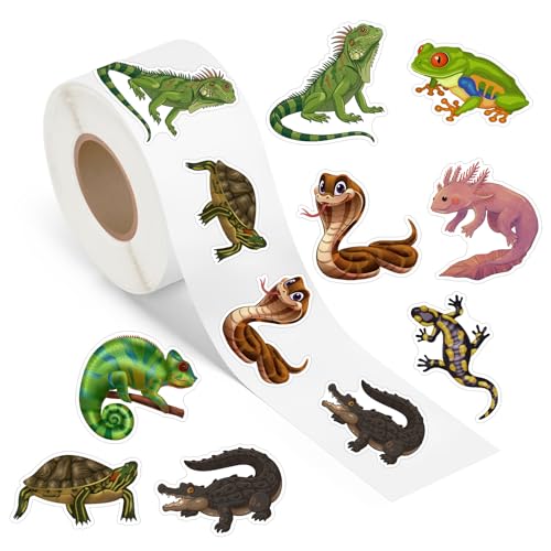 500 Pcs Cartoon Reptile Animal Stickers Roll Waterproof Vinyl for Birthday Party Decorations Supplies Favors Water Bottles Scrapbook Laptops Suitcases Skateboards Luggage Computer Mobile Phone - color: Reptile Animal Stickers Roll