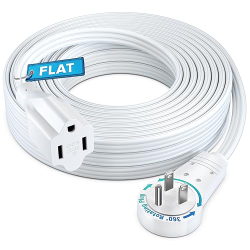 Maximm 360 Rotating Flat Plug Extension - 50ft Flat Cord, Slim Space-Saving Design (White) - color: White, size: 50 Feet