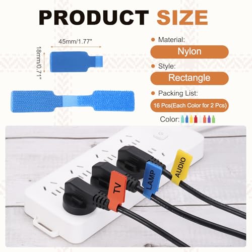 PATIKIL 16Pcs Cable Labels Tags, 1.8" Write on Wire Tags Cord Labels Hook Loop Rectangle Cable Ties for Electronics Organize Wire Classify Identification Management, Multicolor - color: White/Red/Yellow/Beige/Orange/Blue/Purple/Green