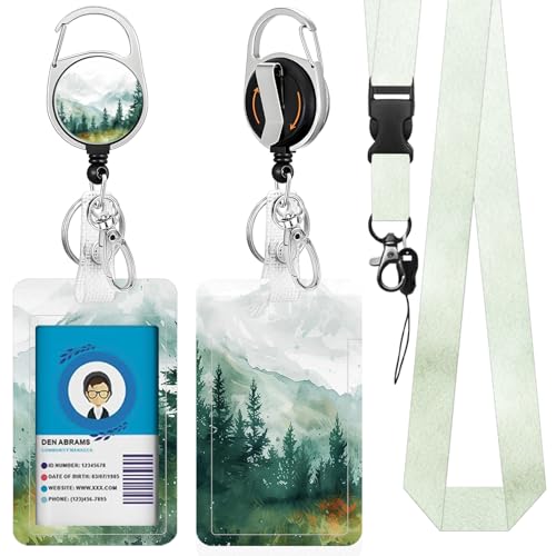 Forest for ID Badge Holder, Forest ID Badge Holder with Heavy-Duty Retractable Reel Clip, Gift for Teacher Nurse Adult - color: Forest-green
