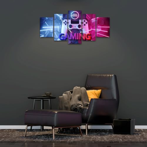 Merrleem Gaming Symbol Wall Art Pictures, Gamer Art Print, Teen Boys Game Room Bedroom Wall Decor, Game Controller Decoration (Large, Wrapped Canvas) - size: Large