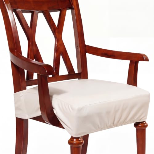 Havawish 1 Pcs PU Leather Dining Chair Cover Waterproof Seat Cover for Dining Room Chair with Armrest Stretchable Washable Waterproof Seat Slipcover Protector (Beige) - color: Beige