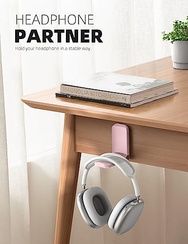 Lamicall Headphone Stand, Sticky Headset Hanger - Adhesive Headphone Holder Hook Mount, Headset Stand Holder Clip Under Desk, Earphone Clamp for Airpods Max, HyperX, Sennheiser, Pink - style: Pink - One Pack