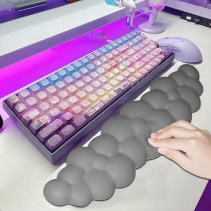 JIKIOU Upgrade Leather Cloud Keyboard Wrist Rest, Cloud Wrist Rest with Non-Slip PU Base, Comfortable Memory Foam Wrist Rest for Computer Laptop Mac Gaming Office and Pain Relief Christmas Wish Gift - color: 08soft Gray