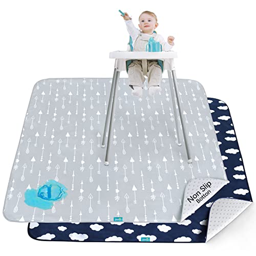 Splat Mat 2 Pack for Under High Chair & Arts & Crafts & Eating Mess, Waterproof Baby Playtime Anti-Slip Mat for Floor or Table, Reusable & Portable Splash Mat 42” ×46” - color: Cloud & Arrow