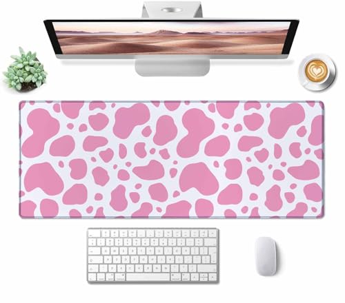 Gaming Mouse Pad, Large Mouse Pads for Desk, Non-Slip Rubber Base Mousepad, Keyboard Mouse Mat, Desk Pad with Stitched Edges, 31.5x11.8 inch Pink Cow Print - color: Pink Cow Print, size: 31.5" x 11.8"