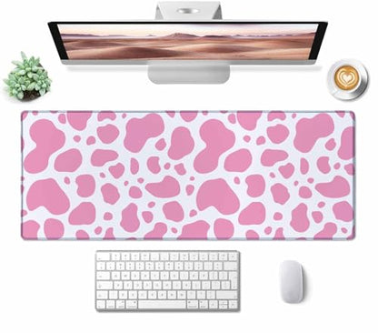Gaming Mouse Pad, Large Mouse Pads for Desk, Non-Slip Rubber Base Mousepad, Keyboard Mouse Mat, Desk Pad with Stitched Edges, 31.5x11.8 inch Pink Cow Print - color: Pink Cow Print, size: 31.5" x 11.8"