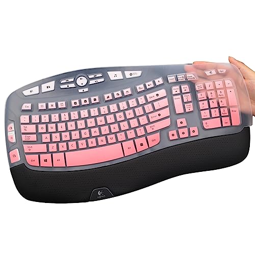 Keyboard Cover for Logitech K350 Wireless Wave & MK570 MK550 Wireless Keyboard, Logitech K350 MK550 MK570 Keyboard Accessories Protective Skin-Rainbow - color: Ombrepink