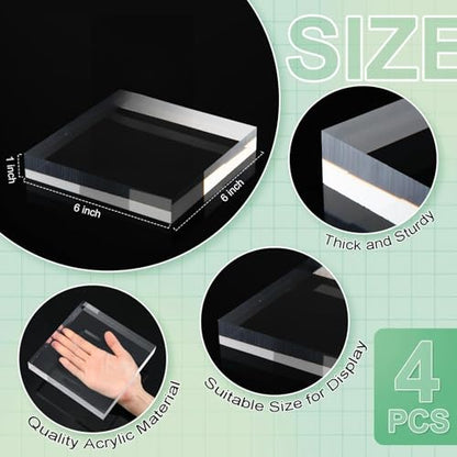 Qunclay 4 Pcs 6 x 6 x 1 Inches Acrylic Square Display Block Clear Polished Acrylic Cubes Jewelry Display Stand for Jewelry Ring Showcase Holder Base Collections - size: 6 x 6 x 1 Inches