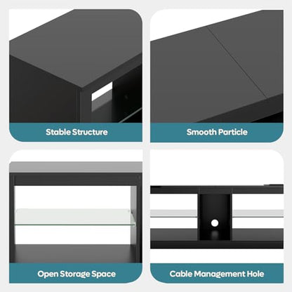 Bestier LED TV Stand for 55/60/65 Inch TV, Black High Gloss Entertainment Center with Power Outlet & Adjustable Shelves, Modern Gaming TV Console with Storage for Living Room Bedroom